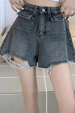 Ins Lady High Waist Denim Wide Leg Shorts Girls Trashy Y2k 2000s Short Ripped Pants Female Blue Korean Loose Hot Jeans Plus Size