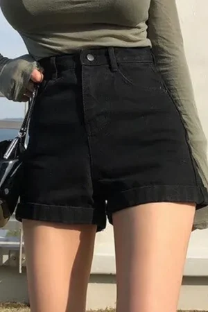 Spring Summer Women Denim Shorts Fashion Female Wide Leg Short Jeans Pant Women High Waist Black Casual Shorts Girls
