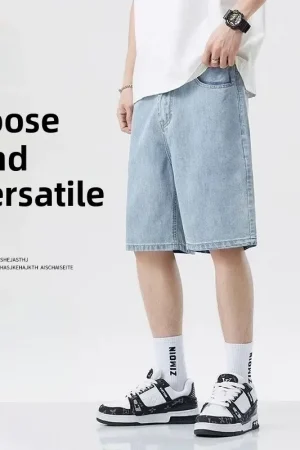 2025 Summer Classic Shorts Jeans Men Denim Pants Straight Stretch Casual Cool Thin Knee Length Blue Fashion Brand Daily Trousers