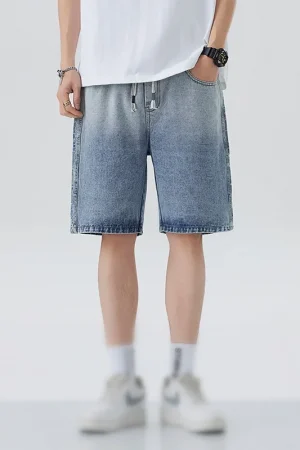 2025 New Summer Men's Casual Jeans Shorts Loose Mid High Waist Fashion Knee Lenght Denim Short Pants Vintage Male New Korean